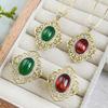 New Huabi Jewelry European Simulation Pigeon Blood Red Corundum Green Chalcedony Retro Hollow Set Main 10 * 14