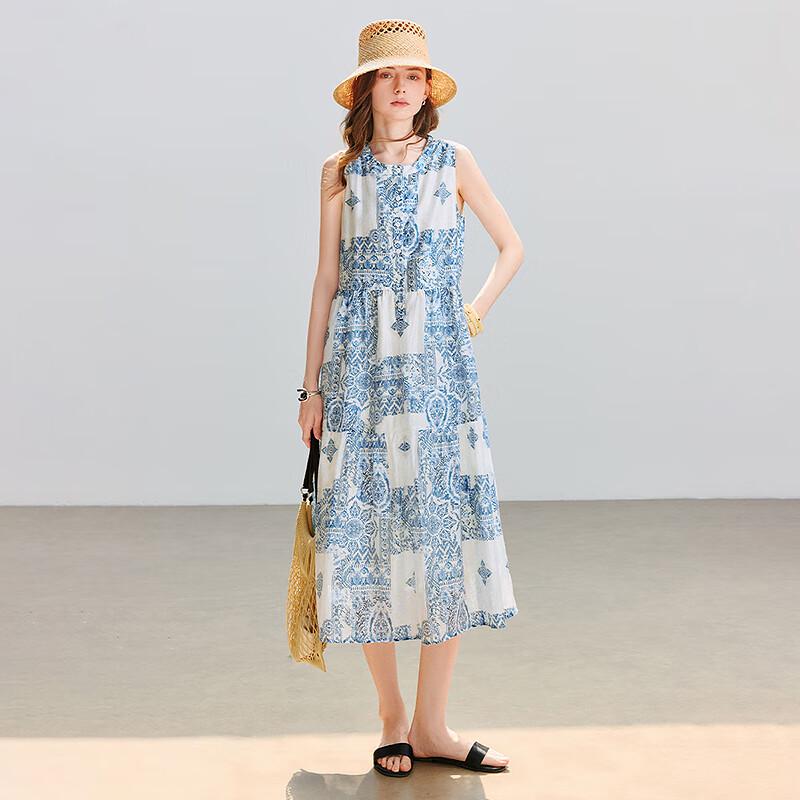 Chuyu Women's Embroidered Lyocell A-Line Sleeveless Maxi Dress