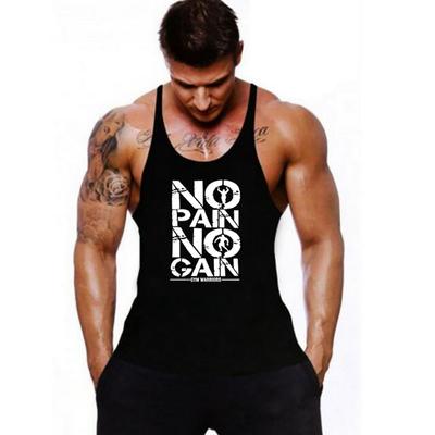 Men's Fitness Loose Lightweight Sleeveless T-shirt Summer Cotton Printed No Pain No Gain Gym Tank Top
