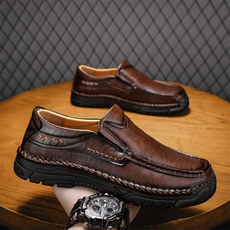 Men Leather Loafers Handmade Casual Shoes Classic Moccasins Walking Slip on Flats Male Business Shoes Driving Shoes