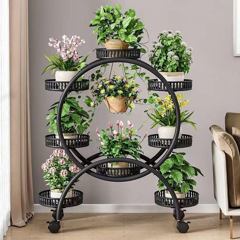 Floor Standing Mobile Plant Rack with Wheels Epipremnum Pot Stand Iron Multi-Layer Balcony Flower Shelf Storage Organizer