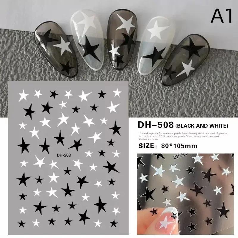 Five-Pointed Star Nail Stickers Foil Hollow Star Decals Flexible Hand-Painted Pentagram Self-Adhesive Nail Art Stickers