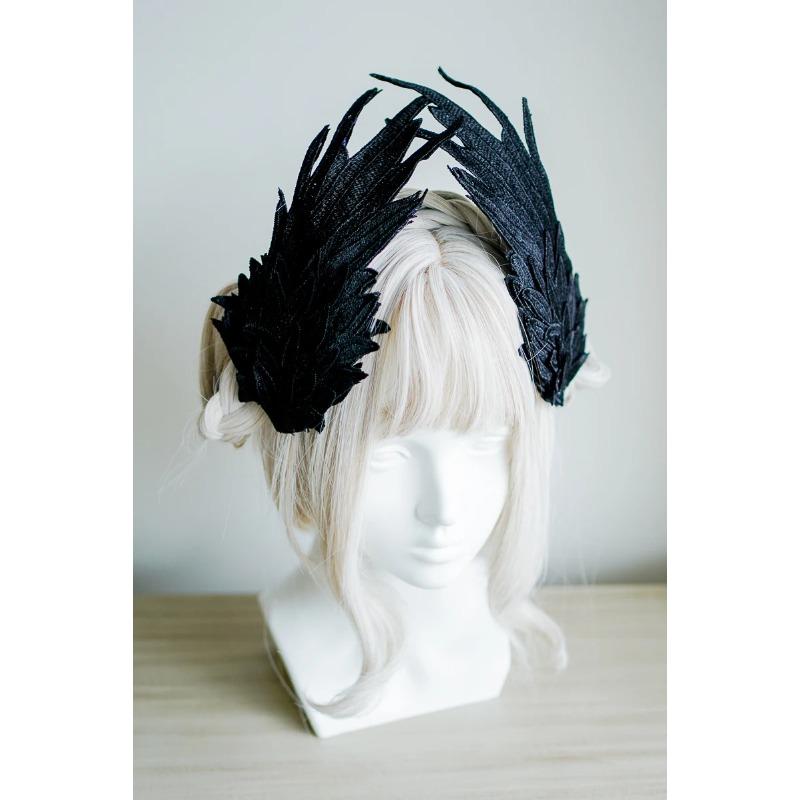 Handmade Cosplay Gothic Lolita Angel Wings Hairpin Demon Headdress Harajuku Horns Embroidery Feather Hair Clip Anime Accessories