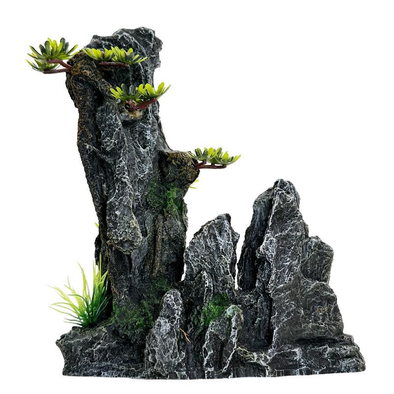 Aquarium Decoration Set: Artificial Rockery, Stone, Grass, and Resin Ornaments with Aquatic Plants for Landscaping