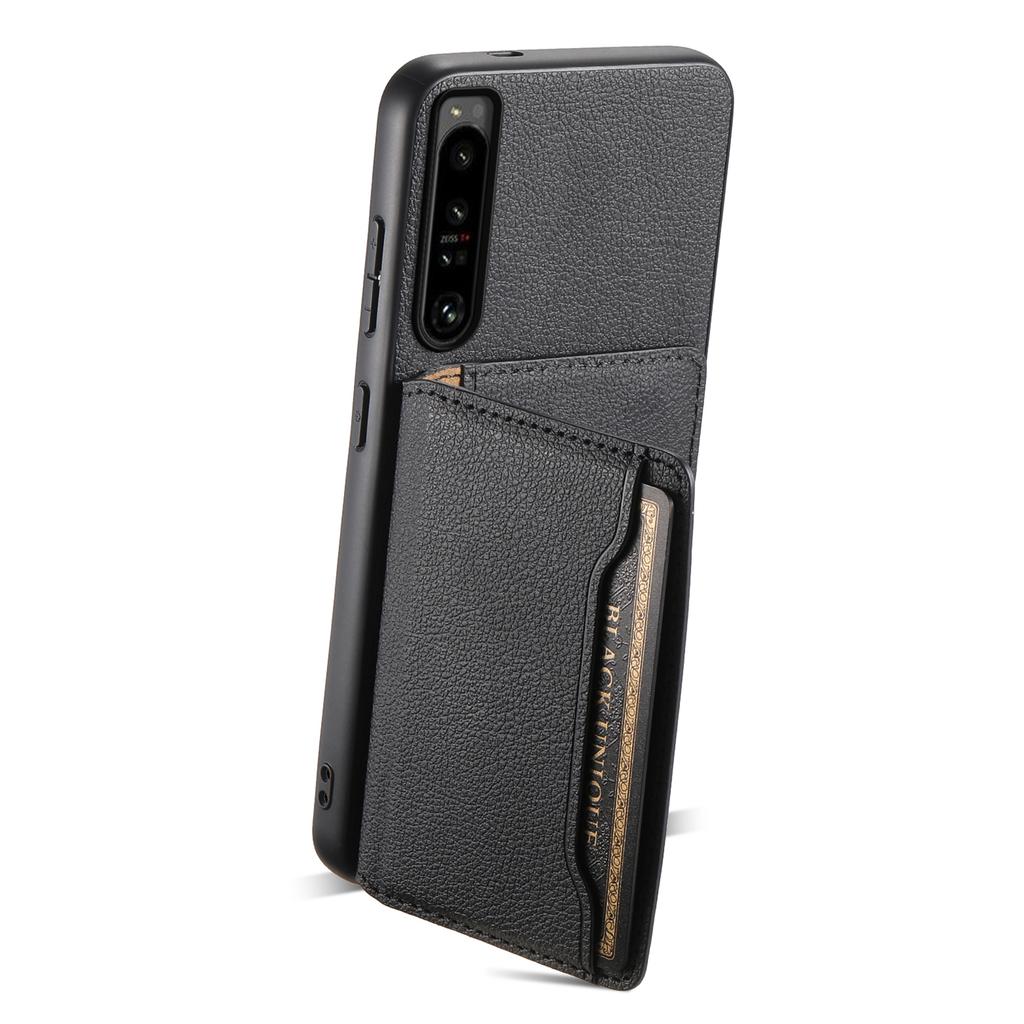 For Sony Xperia 1 IV 5G Back Case PU Leather Calf Texture Card Slots Phone Cover
