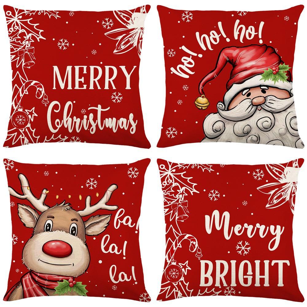 New Christmas Pillowcase Linen Print Elk House Decoration Festive Pillowcase