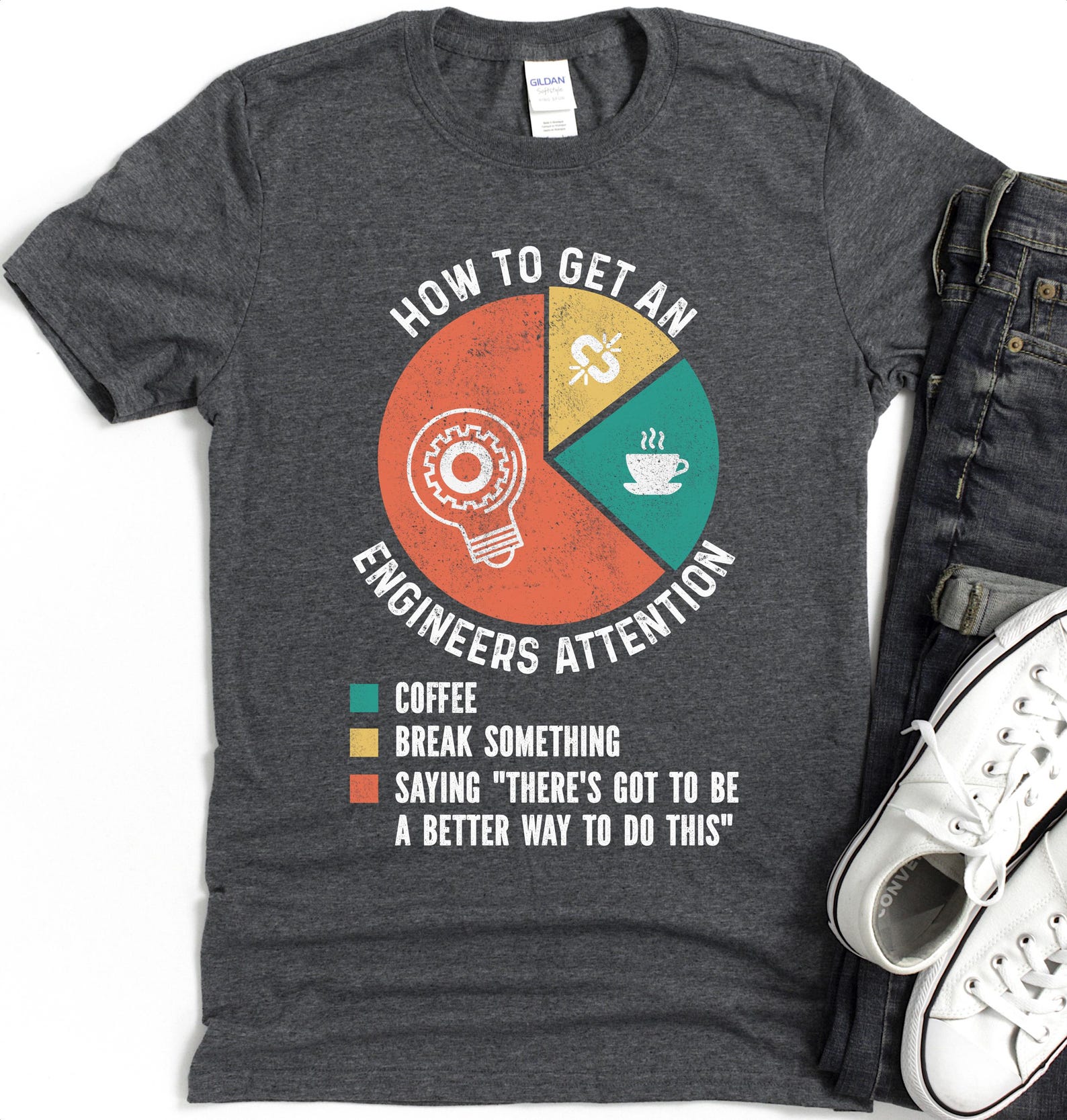 How to Get an Engineer s Attention T-Shirt | Funny Engineering Pie Chart 2XL