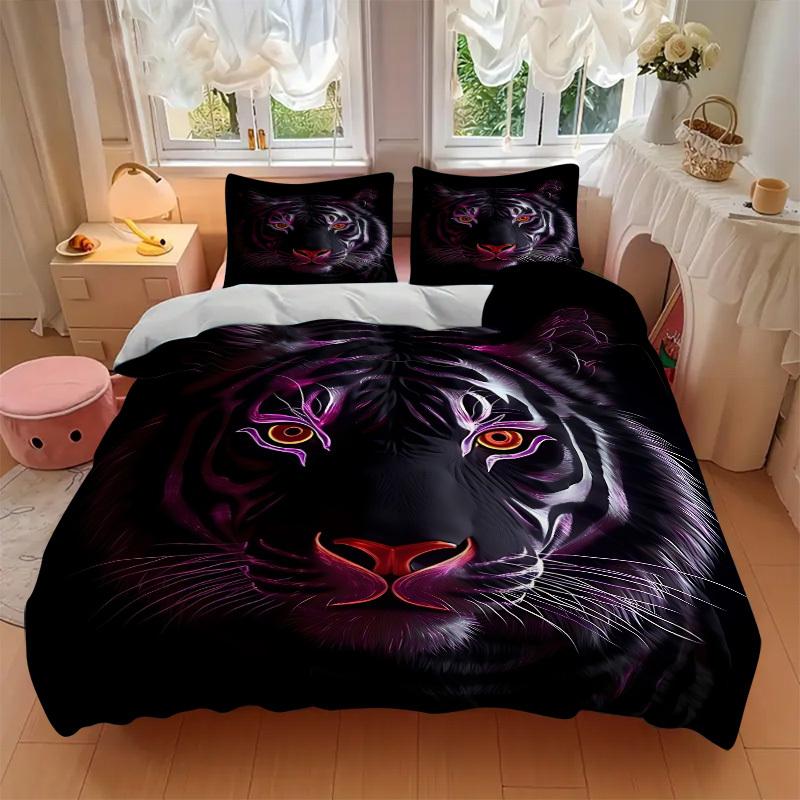 3pcs Tiger Face Duvet Cover Set -Includes 1 Duvet Cover and 2 Pillowcases, No Quilt Core, All-Season Home Decor Yy251111156