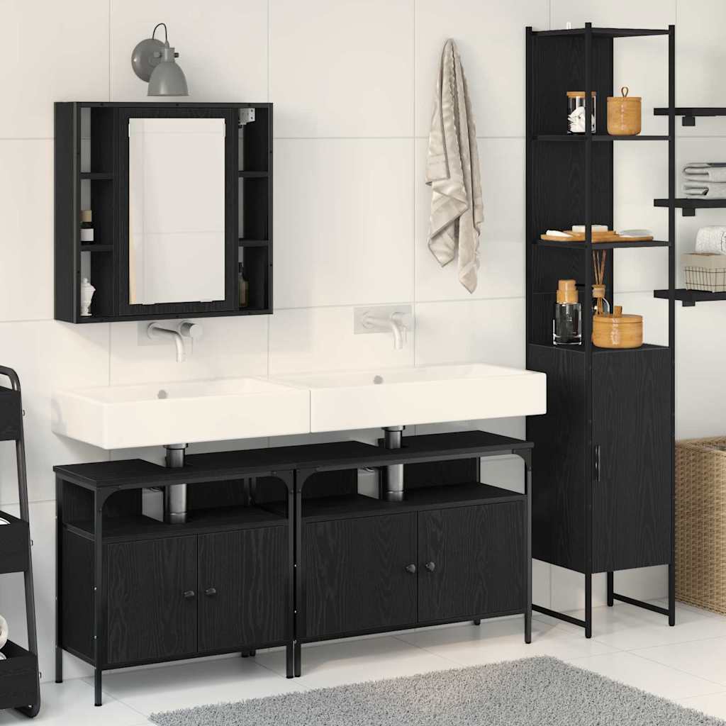 Bathroom Furniture Set 4 pcs Black Oak Effect Wood Based Material