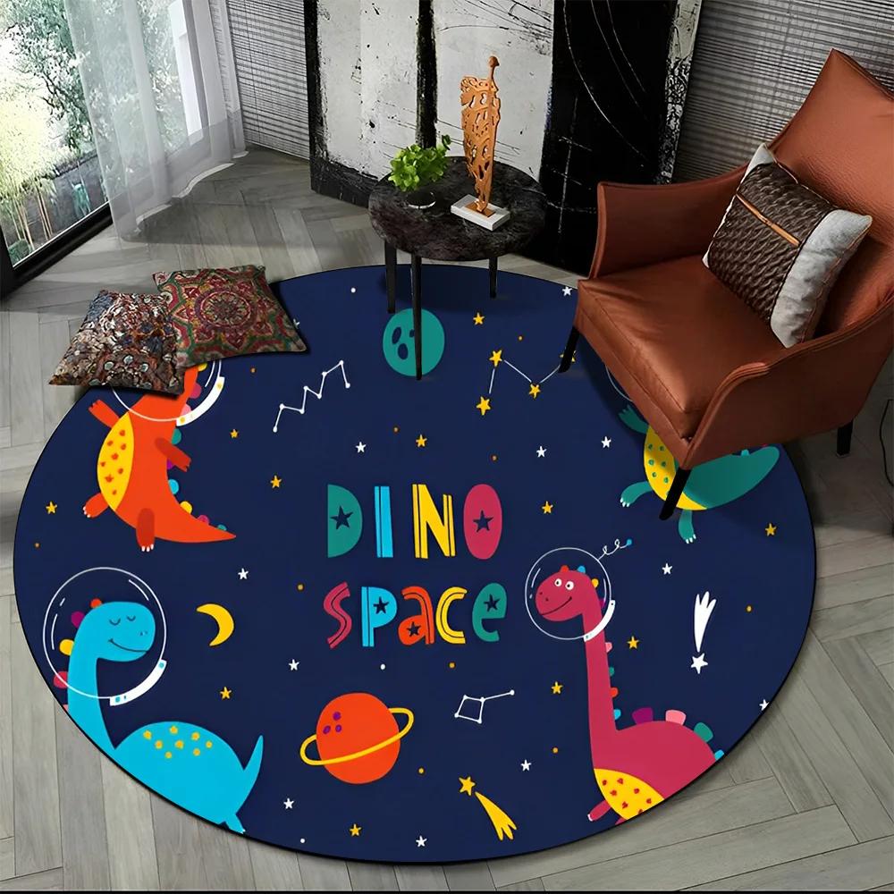 Cartoon Dinosaur Space Cute Dino Children Area Rug,Round Carpet for Living Room Bedroom Sofa Decoration,Kids Non-slip Floor Mat