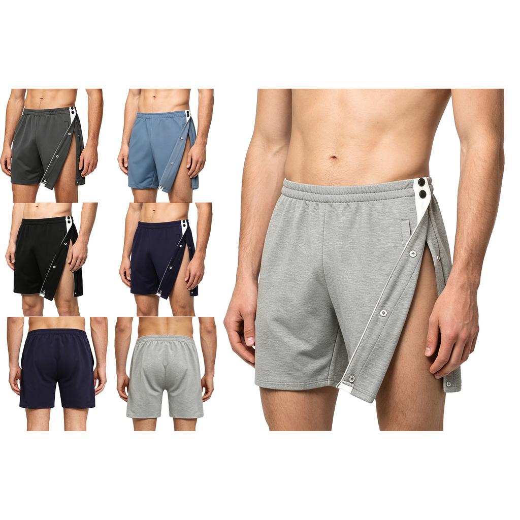 Mens Tear Away Athletic Shorts Sides Pressing Buttons Easy Wear Elastic Waistband Casual Shorts Adaptive Clothing