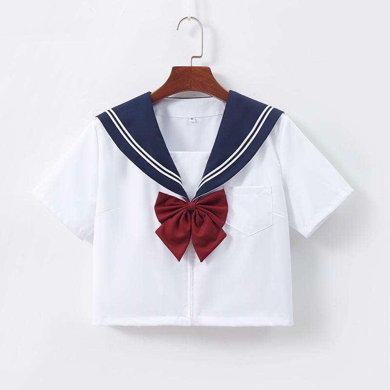 Navy Sailor Collar JK School Uniform - White, Two-Line Suit & Pleated Skirt