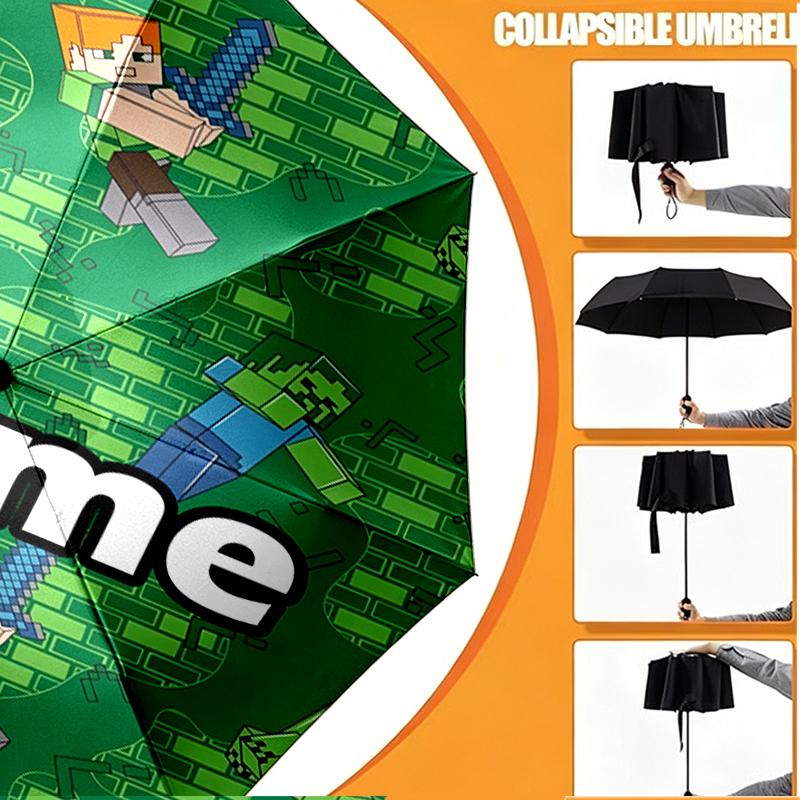 Custom Name Personalized Gamer Craft Print Umbrella, Auto Open Close, 8‑Rib Sturdy Frame, Commute Camping Hiking Use, Birthday Gift