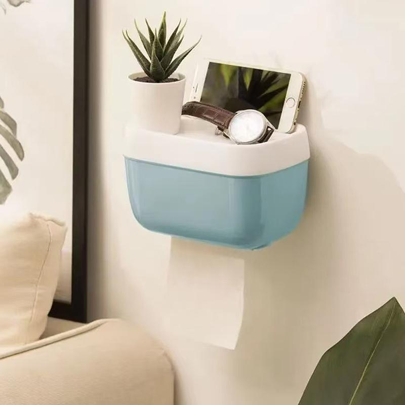 Space-Saving Wall-Mounted Toilet Paper Holder With Tissue Dispenser & Storage-Easy Adhesive Installation Creative Roll Paper Bo