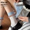 Boneless Female Spring and Autumn Socks, Black Ear-rimmed Heart-shaped Button Shell Mid-calf Socks, Sweet