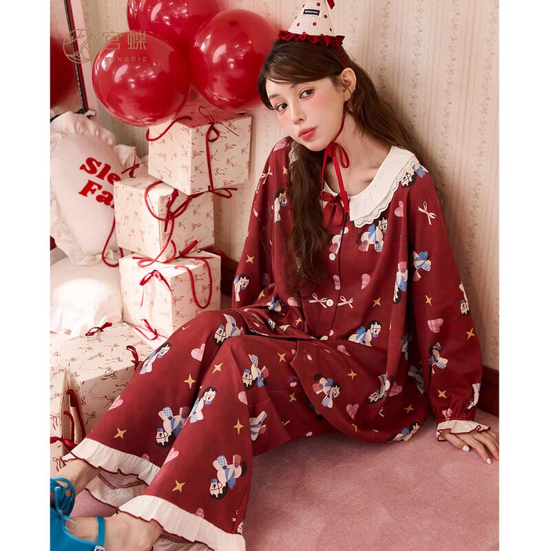 Women s Red Lucky Pony Cotton Pajama Set L