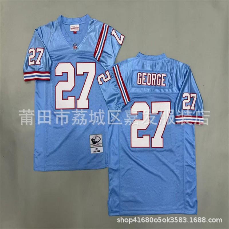 Houston Oilers Retro NFL Camiseta de Fútbol para Hombre Algodón Deportiva Vintage 34 9 27 1 74 Azul Blanco