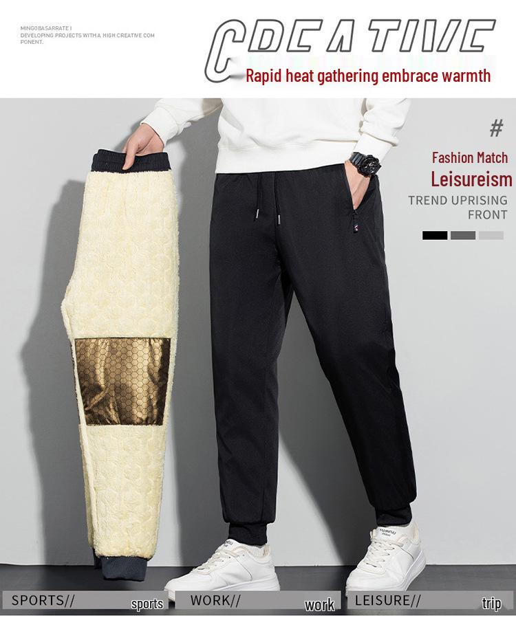 Men's Fleece-Lined Windproof Outdoor Pants with Graphene Knee Pads and Lambswool, Plus Size.