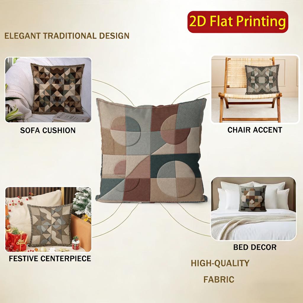 2D Geometric Pattern Quilted Digital Printed Pillowcases Pattern Cushion Cover Suitable For Sofa Bedroom Car Pillow Cover