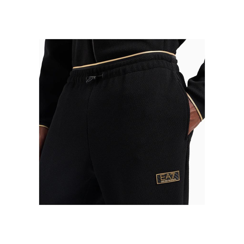 Emporio Armani EA7 SS24 Solid Logo Drawstring Cuffed Casual Pants Men bottoms Black 7M000030-AF10344-UC001