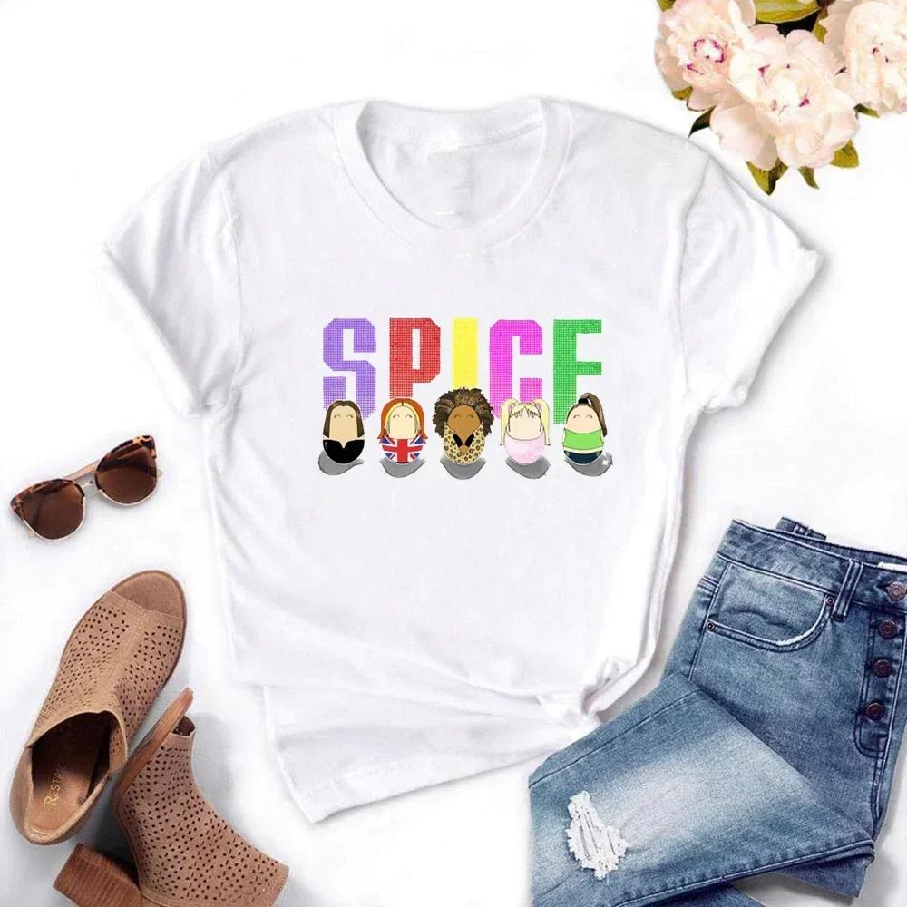 Spice Girls T-shirt Women Cartoon Tee Short Sleeve Fashion Girls T Shirt Four Season Print Anime Tops Tees Clothes Female
