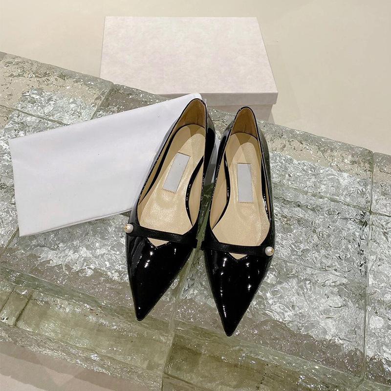 Sheepskin Version Fairy Wind Pearl Leather Pointed Head Shallow Mouth Single Shoes Women's Flat French Mary Jane Shoes Women's Commuter Ladyshoes