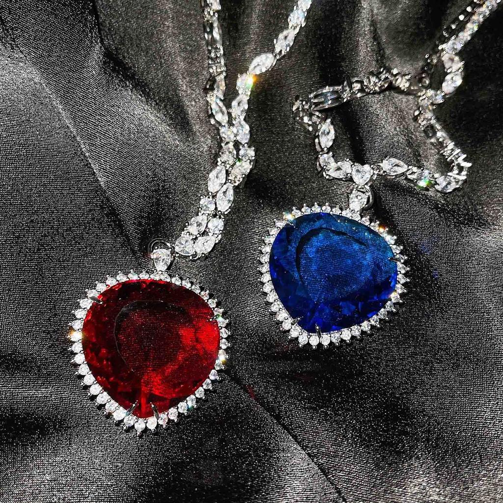 Blue Red TITANIC Heart of the Ocean Necklaces for Women Romantic Crystal Chain Pendant Necklaces Valentine's Day Zircon Gift