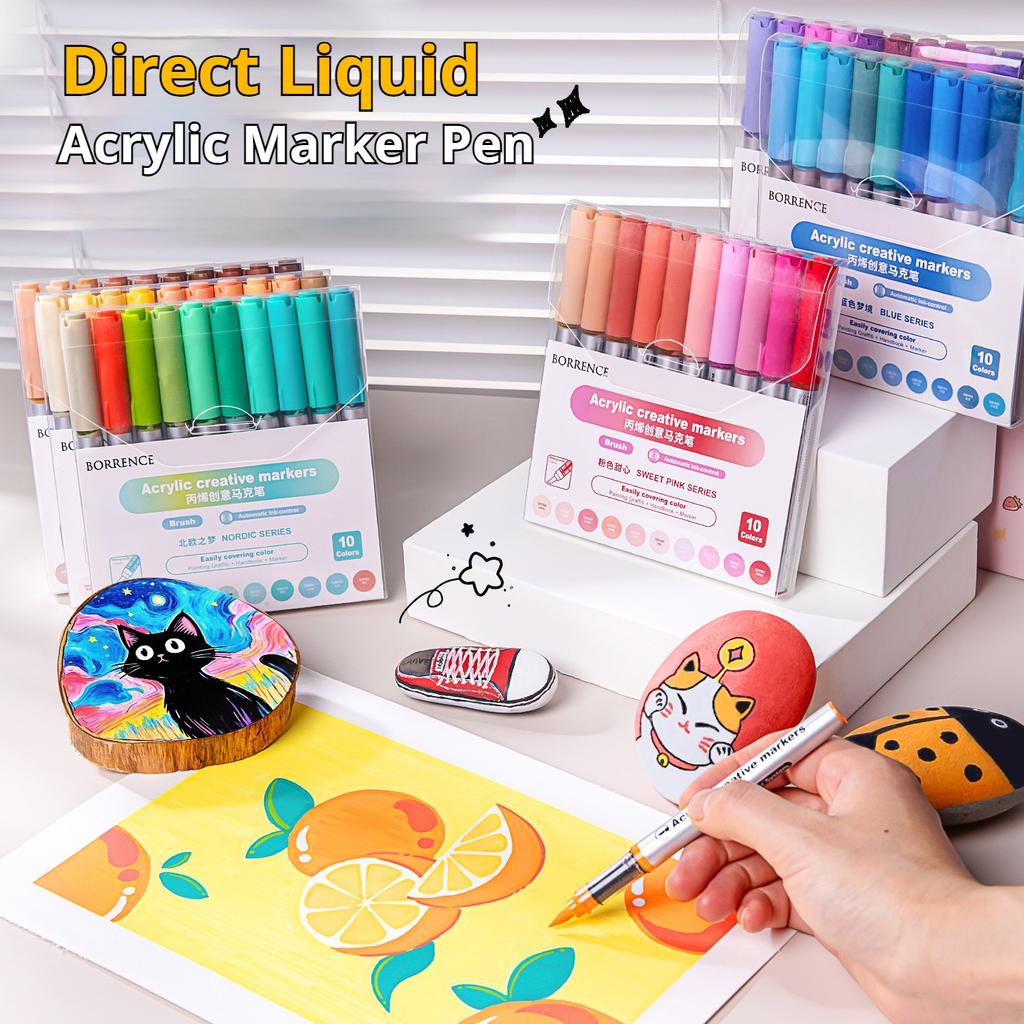 BORRENCE 120 Colors Acrylic Paint Markers Pens Set Large Ink Capacity Soft Head Direct Liquid Graffiti Painting Acrylic Markers