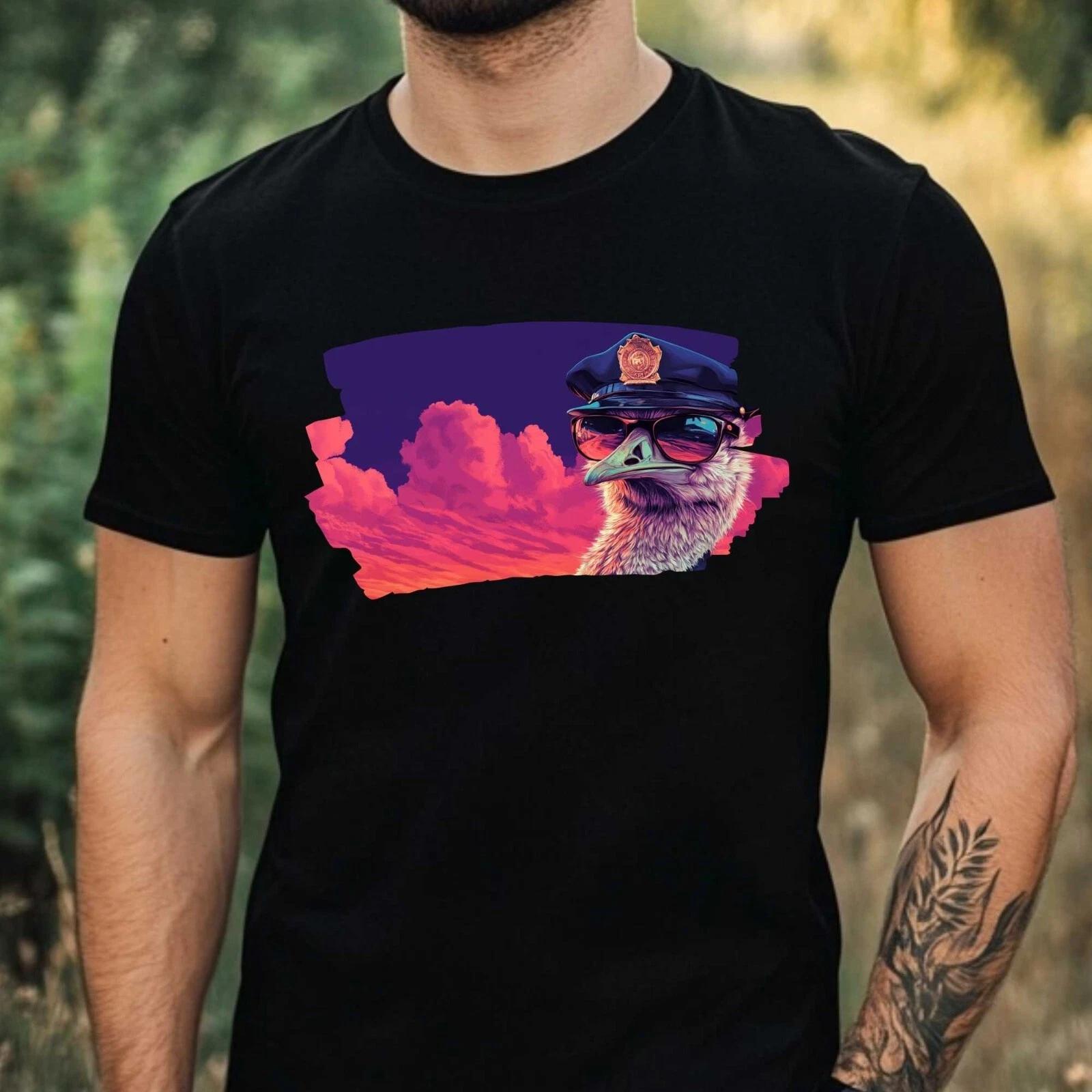 T-Shirt Herren Strauß als Polizist Motiv Baumwolle Größe XS bis 5XL XXXXL
