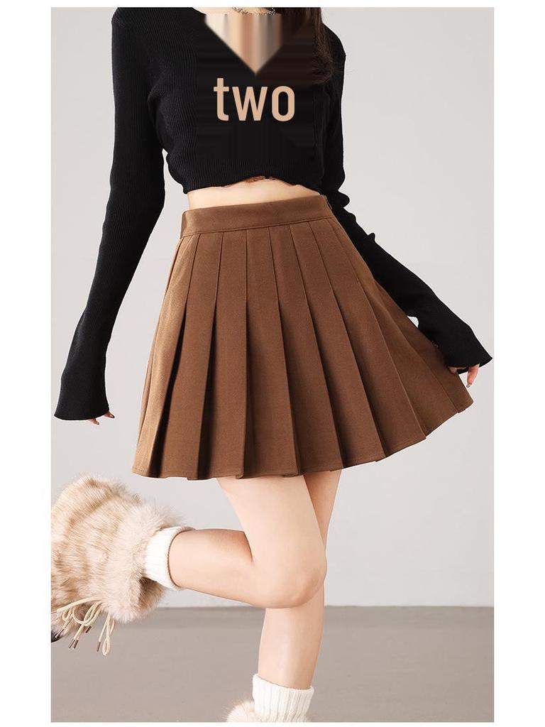 2025 Fall/Winter Fresh College Style High Waist Woolen Pleated Skirt