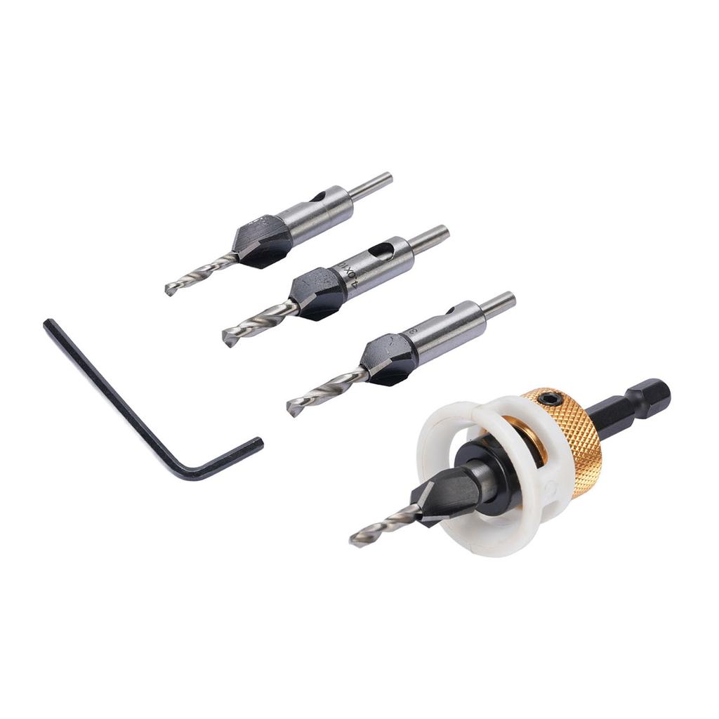 Set 4 Bucăți Burghie de Frezat pentru Lemn cu Adâncime Reglabilă, Coadă de 6.25mm, 4 Caneluri Spirale, Burghiu Treaptă