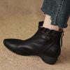 Leather early autumn short boots new fashionable rear zipper soft sole medium heel bare boots wedge heel