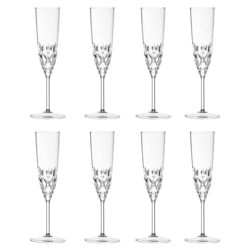 8pcs Plastic Champagne Flutes Shatterproof Reusable Fancy Crystal Clear Champagne Glasses 4 Oz Acrylic Unbreakable Wine Glasses Bar Goblets