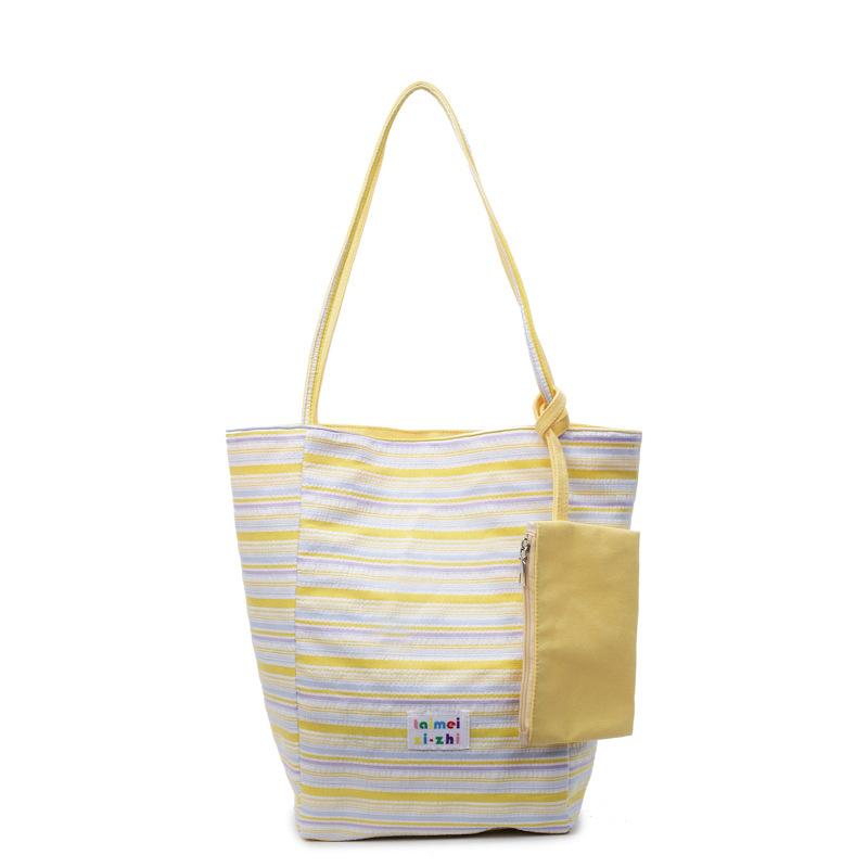 

Полосатая наплечная сумка женская большой вместимости повседневная простая сумочка уличная модная сумка-ведро жёлтый