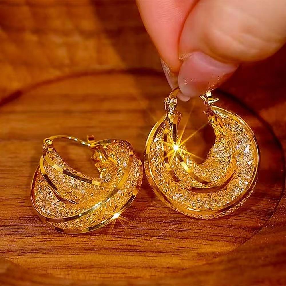 Luxury Gold Wire Mesh Earrings Noble Cross-Buckle Earrings Noble Ring Earrings Ear Buckles Women