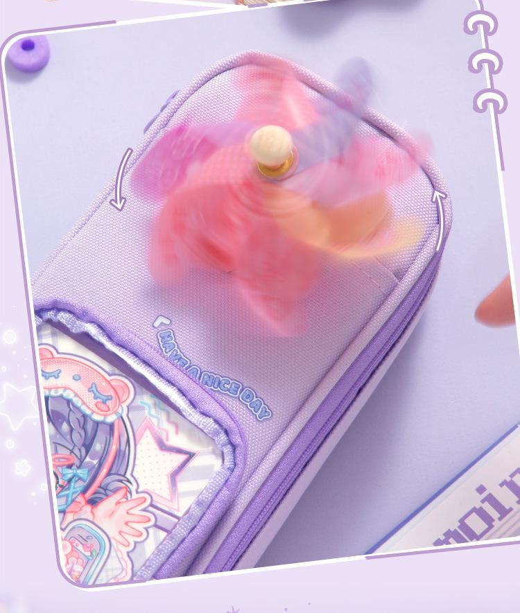 Lucky Pinwheel Pencil Case: Heart-Shaped, Large Capacity, Girly Backpack Design.
