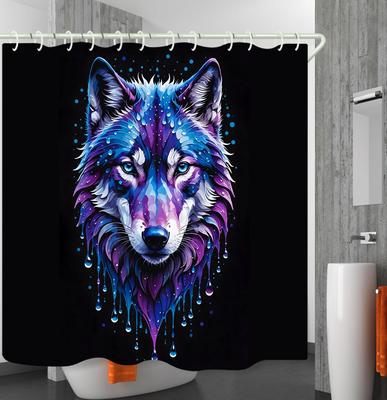 Bathroom Using A Black Background Wolf Head 3D Shower Curtain, Luxury Bathtub Standard Shower Curtain, Waterproof and Bright Fab