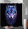 Bathroom Using A Black Background Wolf Head 3D Shower Curtain, Luxury Bathtub Standard Shower Curtain, Waterproof and Bright Fab