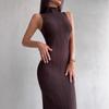 Women's European American Style Sleeveless High Neck Bodycon Dress - Waist-Cinching & Hip-Hugging for Spring/Summer