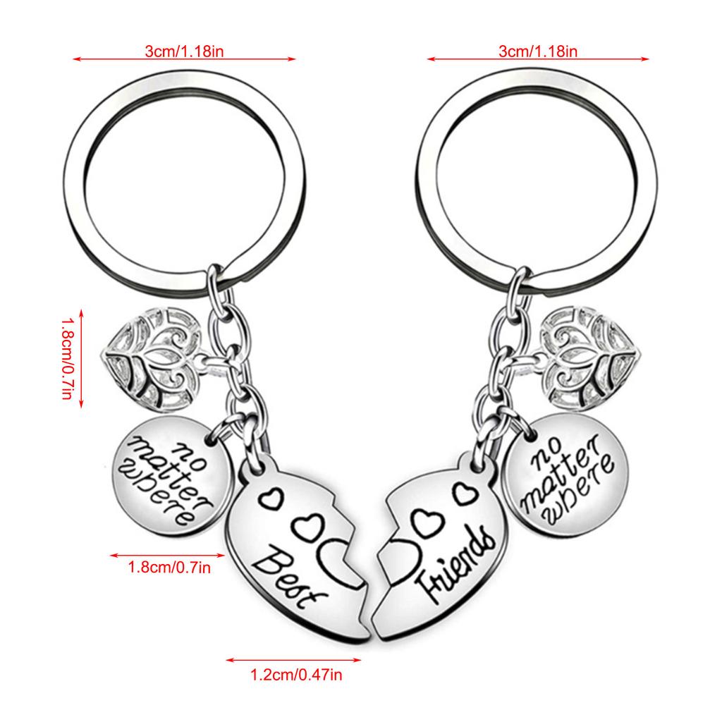 2pcs/set Best Friends Keychain Vintage No Matter Where Heart Pendant Key Chain Long Distance Friendship Keyring Jewelry