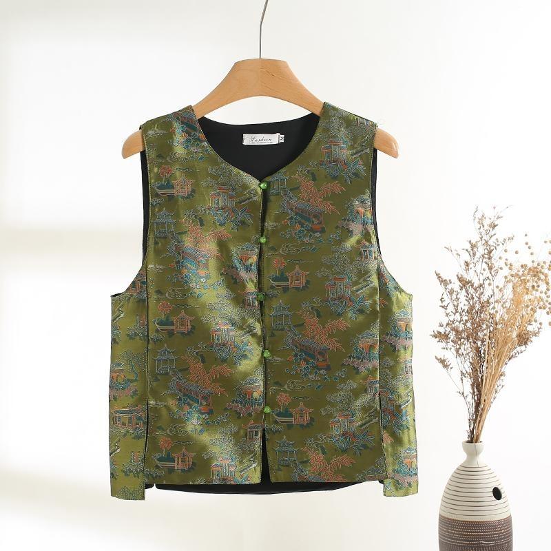 

Жаккардовый вышитый жилет женский весенний 2025 новый высококлассный жилет зеленый топ трендовый 3XL ([Recommended 138-75kg]) зелёный