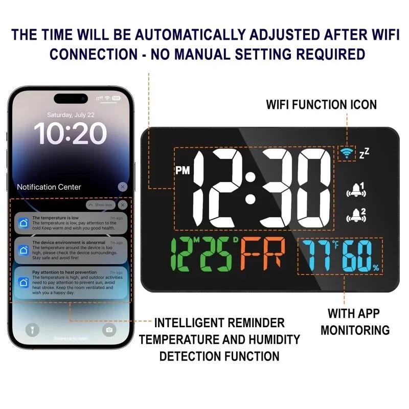 WiFi Desktop Clock Calendar Intelligent Thermometer Hygrometer with Digital LED Display Support WIFI Auto-Calibration