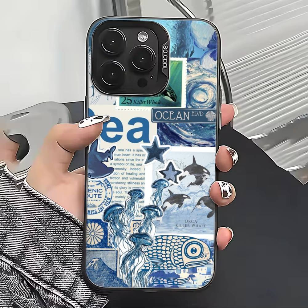C-Cool Blue O-Ocean Retro Phone Case For iPhone 17,16,15,14,13,12,11 Plus,Pro Max,XS,Colorful Silver Phone case Funda Cover