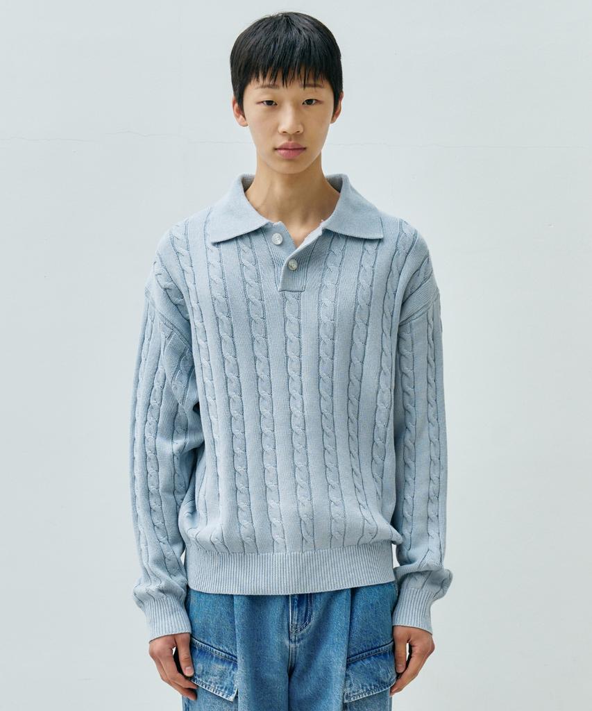 MINAV Maxi Cable Collar Knit [Sky Blue]
