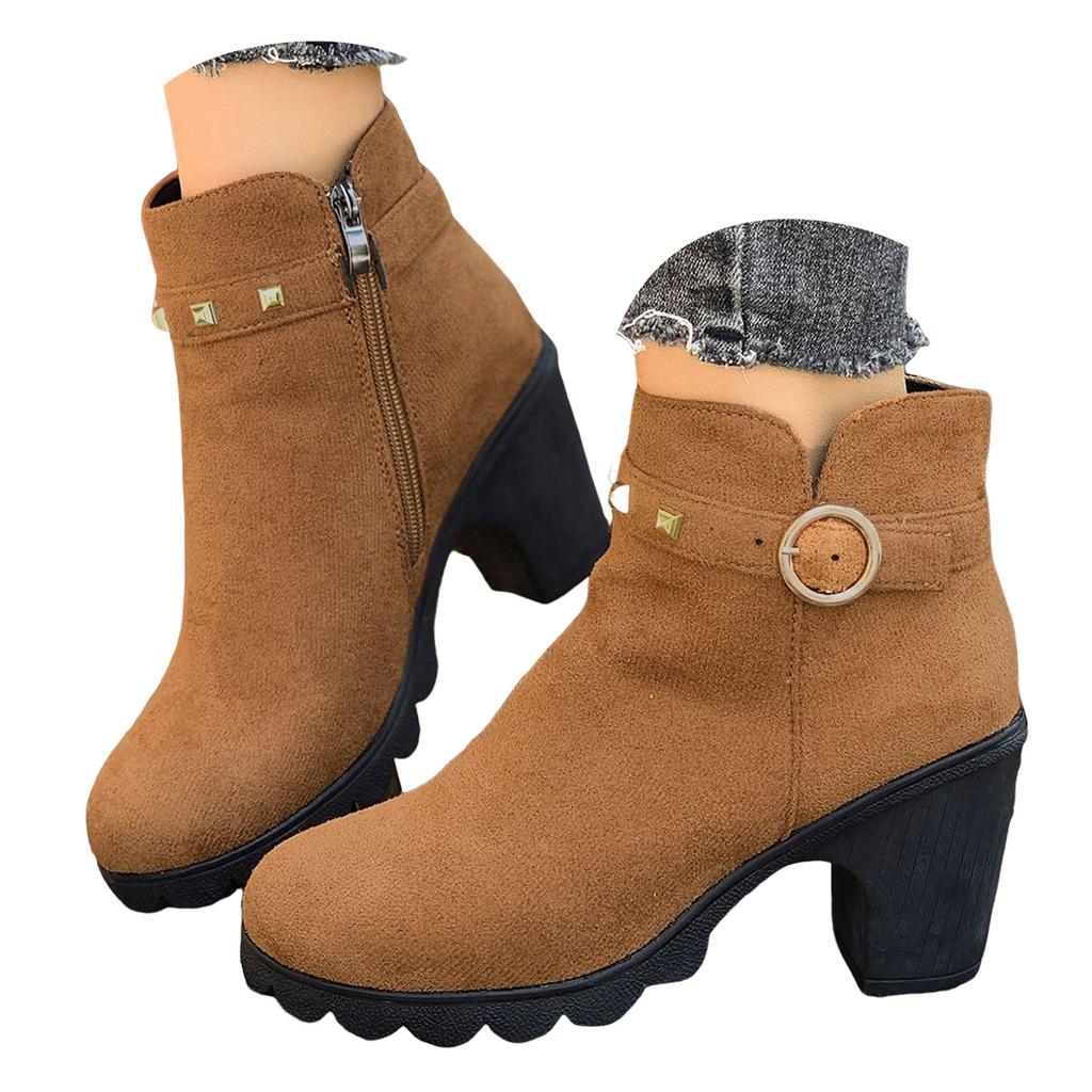 Stivaletti Corti Alla Moda E Versatili Con Tacco Spesso Punta Tonda E Zip Laterale Stivaletti Alla Caviglia Da Donna Per Stivali Tacchi per Donna
