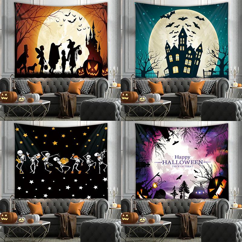 American Halloween Printed Tapestry Horrible Cartoon Pattern Hanging Cloth for Living Room Pumpkin Bat Wall Carpet Decoration