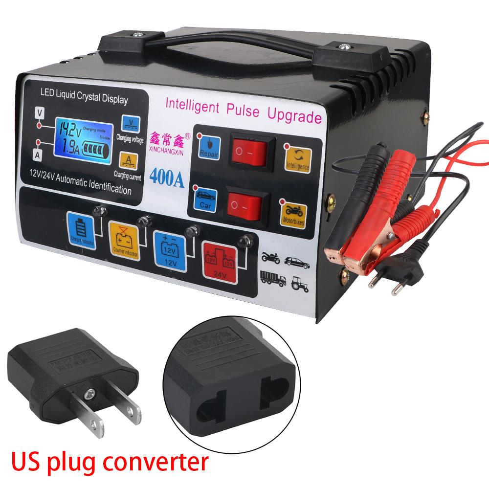 

EU Plug For SUV Truck Boat Motorcycle Pulse Repair Fully Automatic High Power Car Battery Charger 12V/24V 220W LCD Display