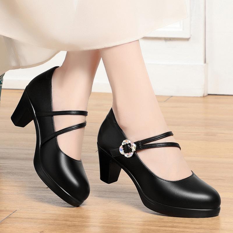 Модные женские туфли с круглым носком на весну и осень красные туфли на высоком каблуке для офисных леди классические удобные уличные европейские стильные туфли 35 5173₽