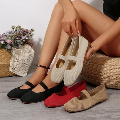 Damen Freizeit Gestrickte Ballerinas Schuhe Bequemer Anti-Rutsch-Riemen Loafer Mary Jane Leichte Tägliche Laufschuhe