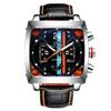 Orologio Automatico Quadrato Luminoso da Uomo con Cinturino in Vera Pelle